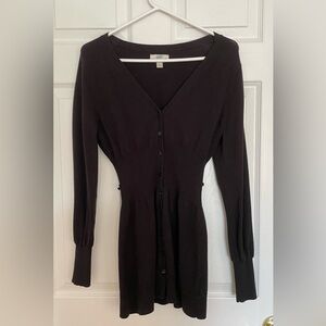 Long black cardigan with ribbing at waist area